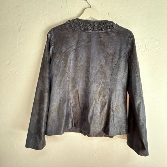 Chico’s Womens Embossed Faux Leather Blazer Jacket Size 0 Gray Lightweight Lined - Picture 2 of 7